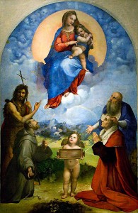 Raffaello Sanzio: Madonna di Foligno (Sacra conversazione), Roma Pinacoteca Vaticana.